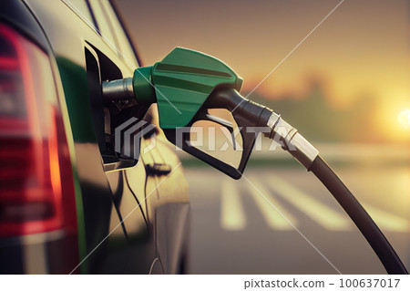 close-up filling nozzle at a car gas station. Generative AI 100637017