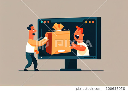 illustration man giving money to seller on tv. Generative AI illustration man giving money to seller on tv. Generative AI 100637058
