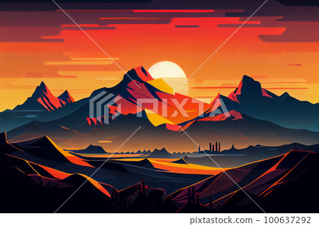 illustration multicolored sunrise in the mountains. Generative AI illustration multicolored sunrise in the mountains. Generative AI 100637292