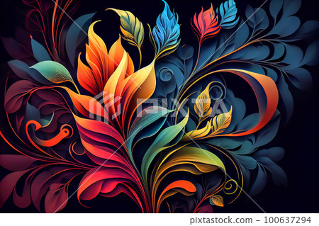 abstract colorful background of flowers and leaves. Generative AI abstract colorful background of flowers and leaves. Generative AI 100637294