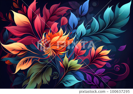 abstract colorful background of flowers and leaves. Generative AI abstract colorful background of flowers and leaves. Generative AI 100637295