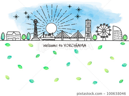 生態意像中大阪旅遊區的城市景觀和綠葉 100638046