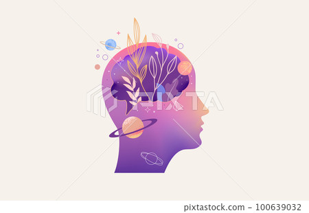 Psychology, Dream, Mental Health concept illustration. Brain, neuroscience and creative mind poster Psychology, Dream, Mental Health concept illustration. Brain, neuroscience and creative mind poster 100639032