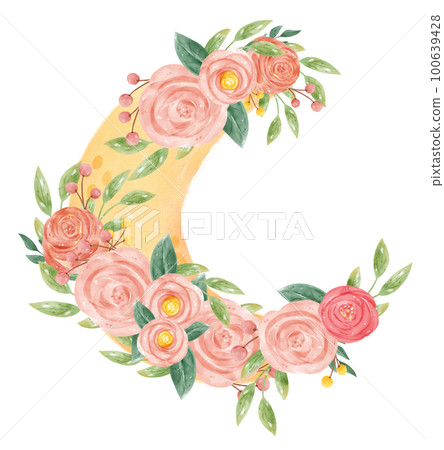 watercolour romantic sweet spring floral decoration on crescent the moon phase whimsical hand drawn illustration watercolour romantic sweet spring floral decoration on crescent the moon phase whimsical hand drawn illustration 100639428