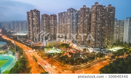 the Twilight of TKO district at Hong Kong March 18 2023 100640348