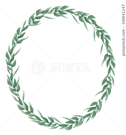 watercolour green leaf foliage wreath frame...-插圖素材 [100641247] - PIXTA圖庫