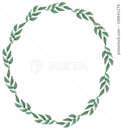 watercolour green leaf foliage wreath frame hand drawn illustration 100641278