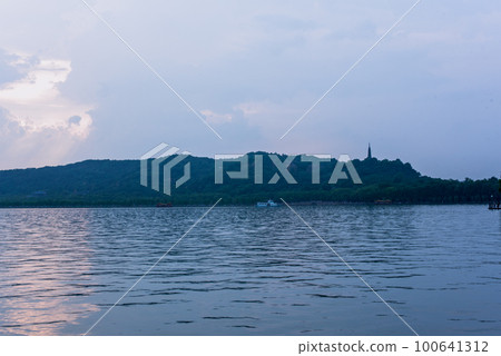 Hangzhou, China - August 2, 2017 beautiful the west lake scenery Hangzhou, China - August 2, 2017 beautiful the west lake scenery 100641312