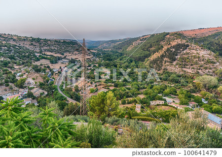 Panoramic view from Hyblean Garden in Ragusa, Sicily, Italy 100641479