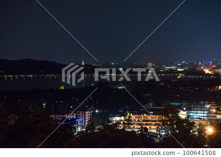 Hangzhou, China - August 2, 2017 beautiful the west lake scenery Hangzhou, China - August 2, 2017 beautiful the west lake scenery 100641508