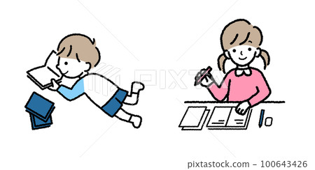 Girl studying, boy reading a book 100643426