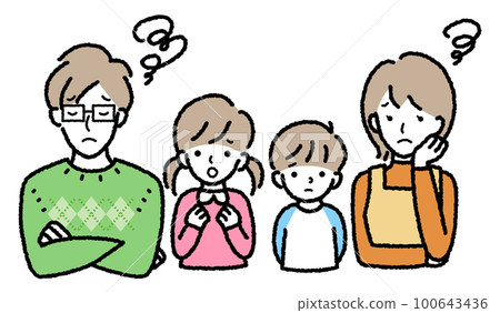 Vector illustration of a family of four who are in trouble or dissatisfied Vector illustration of a family of four who are in trouble or dissatisfied 100643436