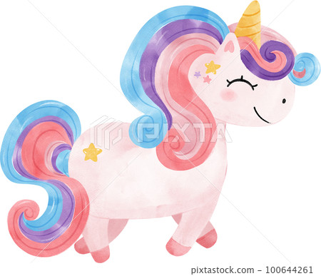 cute fancy magical purple baby unicorn children cartoon kid watercolour hand painting illustration 100644261