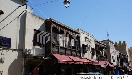 Jewish quarter featuring balconies and lattice windows [Fez Morocco] 100645255