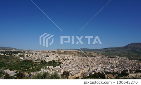 Overlooking the labyrinth city of Fez Old Town [Morocco] 100645270
