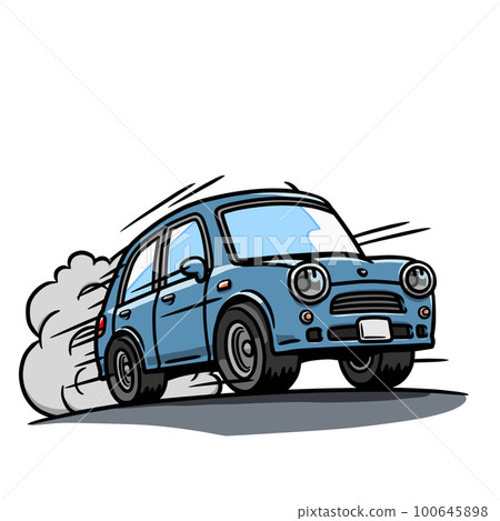 Illustration of a car that explodes on the road at a tremendous speed (dark blue) 100645898