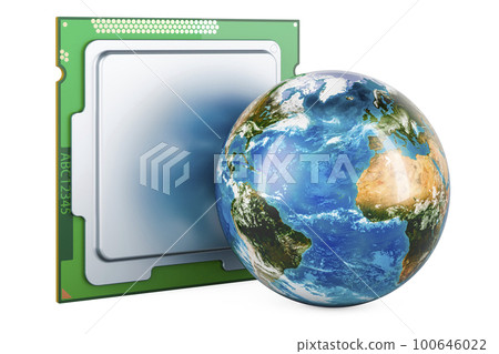 CPU with Earth Globe, 3D rendering CPU with Earth Globe, 3D rendering 100646022