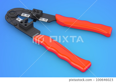Crimper, crimp tool on blue background, 3D rendering Crimper, crimp tool on blue background, 3D rendering 100646023