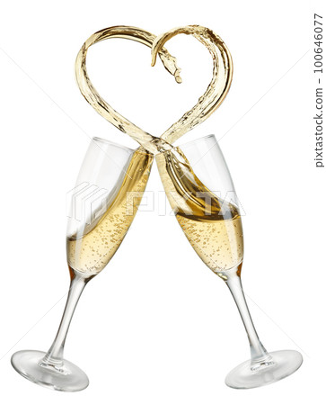 glasses of champagne with heart shape splash isolated on white glasses of champagne with heart shape splash isolated on white 100646077