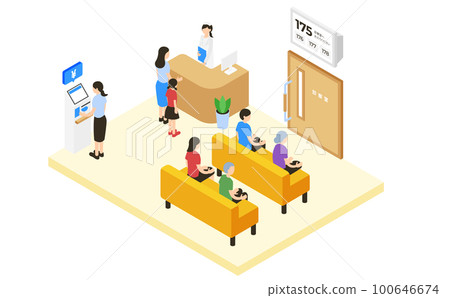 候診室和人(診所/醫院)的等軸圖 候診室和人(診所/醫院)的等軸圖 100646674