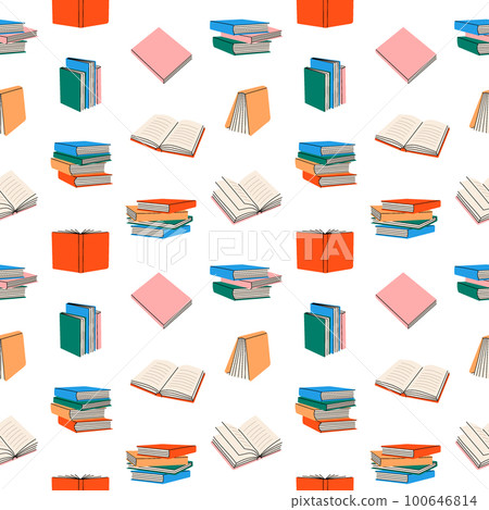 Closed and open books pattern. Stack of books line background. Bookstore, library line symbols. Literature, dictionaries, planners pattern. Closed and open books pattern. Stack of books line background. Bookstore, library line symbols. Literature, dictionaries, planners pattern. 100646814