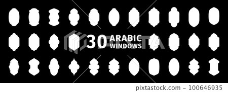 Arabic window set. Ramadan Kareem design element. Traditional islamic arches. Arabic traditional architecture Arabic window set. Ramadan Kareem design element. Traditional islamic arches. Arabic traditional architecture 100646935