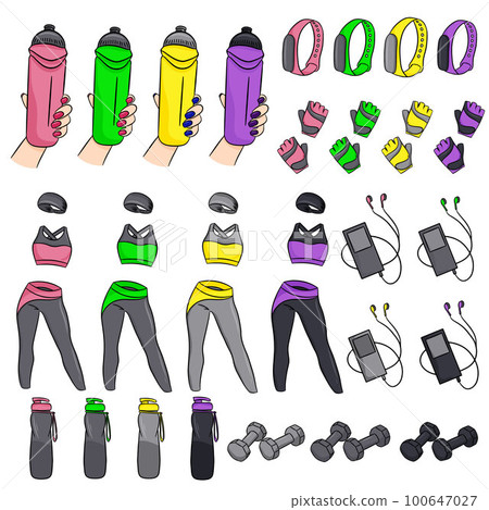 Vector set of fitness accessories in cartoon style. 100647027