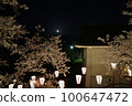 Maruoka, Sakai City, Fukui Prefecture, view of the moon and cherry blossoms from Maruoka Castle 100647472
