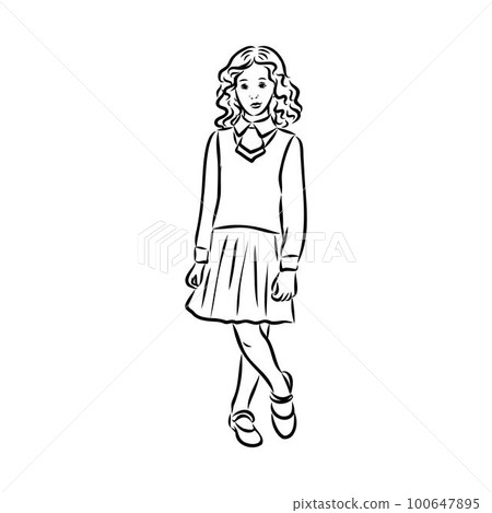 Schoolchildren go to school hand in hand. Sketch. 100647895