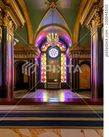 Interior of Bulgarian St. Stephen Church, or Sveti Stefan Kilisesi, an Orthodox church in Balat, Istanbul, Turkey 100648503