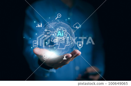 Ai, the concept of artificial intelligence use analytics, automation, and an autonomous brain. big data management, computer connection information intelligence technology, ChatGPT, Automated robotic, 100649065