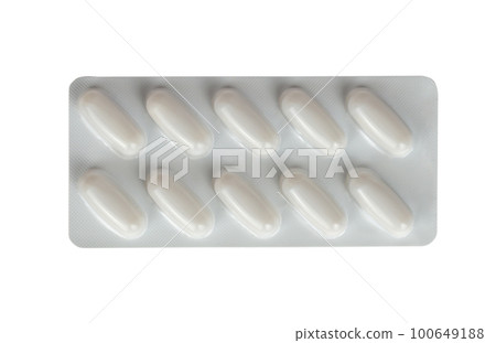 Tablets in a white blister package Tablets in a white blister package 100649188
