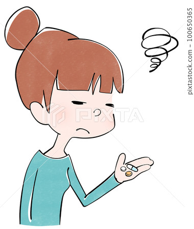 Illustration of a woman holding medicine 100650365
