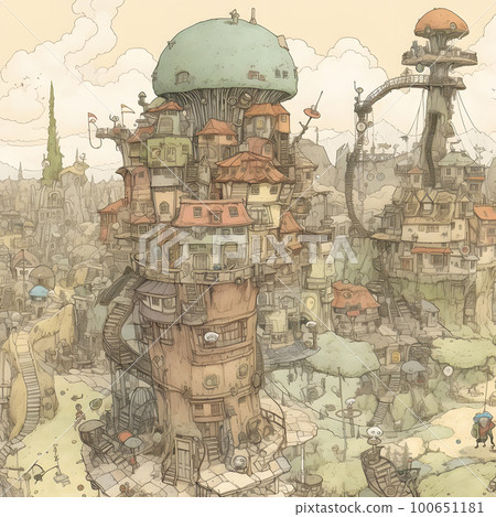 Steampunk cityscape concept art "AI-generated image" 100651181
