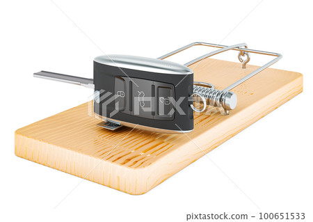 Car key inside mousetrap. 3D rendering 100651533