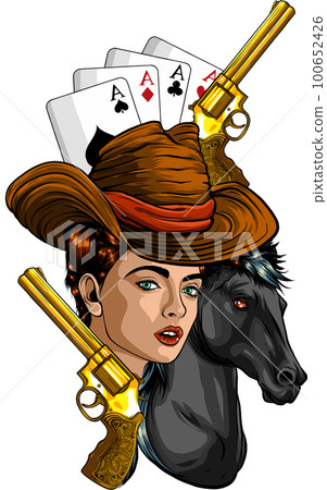 Woman with a cowboy hat. Hand drawn vector illustration on white background 100652426
