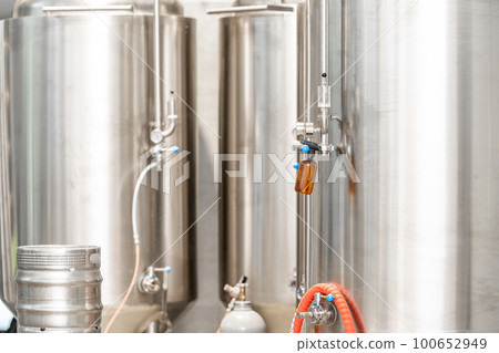stainless steel tanks for brewing beer in a brewery stainless steel tanks for brewing beer in a brewery 100652949