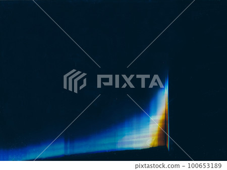 Old film. Flare noise. Worn overlay. Blue orange rainbow color glow defect dust scratches on dark black abstract illustration background. Old film. Flare noise. Worn overlay. Blue orange rainbow color glow defect dust scratches on dark black abstract illustration background. 100653189
