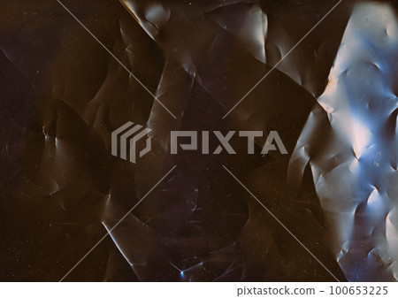 Creased texture. Old film overlay. Distressed foil. Dust scratches noise on dark black wrinkled grunge abstract illustration background. Creased texture. Old film overlay. Distressed foil. Dust scratches noise on dark black wrinkled grunge abstract illustration background. 100653225