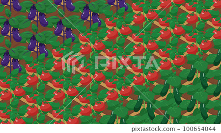 農場遊戲背景插畫_番茄、茄子和黃瓜_isometric_16:9 100654044