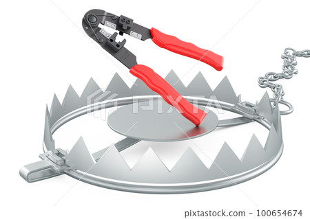 Crimper, crimp tool inside bear trap. 3D rendering Crimper, crimp tool inside bear trap. 3D rendering 100654674