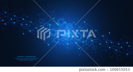 Abstract technology background with connecting the dots and lines. Global network connection, internet technology and digital communication concept. Vector illustration Abstract technology background with connecting the dots and lines. Global network connection, internet technology and digital communication concept. Vector illustration 100655053