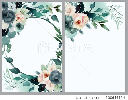 Elegant watercolor wedding invitation card template. 100655114