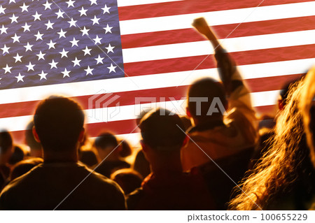 Protests in USA. USA flag background. American flag for Memorial Day or 4th of July. Banner for design, mock up. People riot. Donald Trump Protests in USA. USA flag background. American flag for Memorial Day or 4th of July. Banner for design, mock up. People riot. Donald Trump 100655229