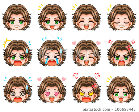 Perm male emotions chibi character face icon material Perm male emotions chibi character face icon material 100655443