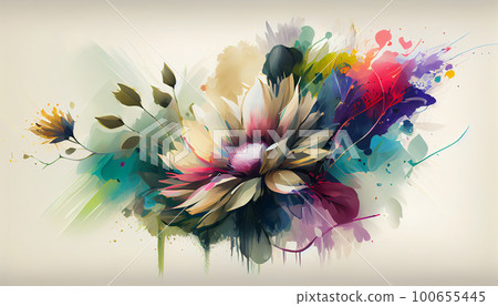 Flowers watercolor illustration isolated on white background, Spring Summer, digital painting Design for fabric, Generative AI 100655445