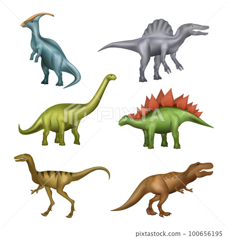 Dinosaurs. Realistic gigantic wild prehistorical aggresive animals fossils lizards with big teeth decentk vector mesozoic pheriod dinosaurs 100656195