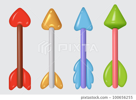 Bow and arrow. Stylized medieval war weapons battle ancient archery decent vector realistic set Bow and arrow. Stylized medieval war weapons battle ancient archery decent vector realistic set 100656255