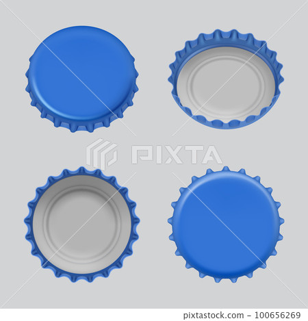 Beer caps. Realistic templates of different views of soda or alcoholic drinks bottle caps decent vector collection Beer caps. Realistic templates of different views of soda or alcoholic drinks bottle caps decent vector collection 100656269