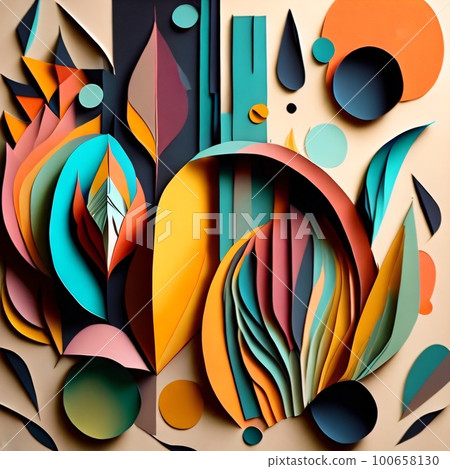 Multicolored plants, plant pattern. Backdrop of organic plant forms and their fragments on the subject of plant life, creativity and design. Created with generative AI tools. 100658130